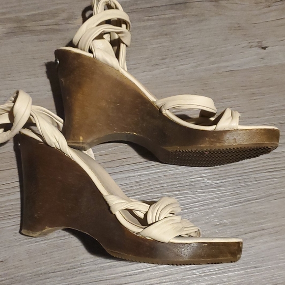 Aldo | Strappy Wedge Sandal | Size 37 | Leather Beige - Picture 2 of 6